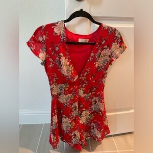 WYLDR red/floral zip front romper